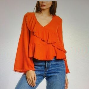 cupcakes & cashmere Orange Ruffle Crop Top